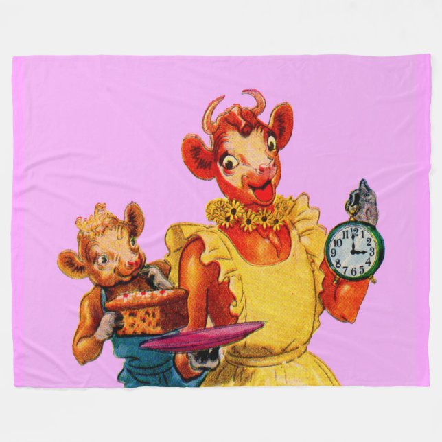 Elsie the Cow and daughter Beulah - It's Cake Time Fleece Blanket (Front (Horizontal))
