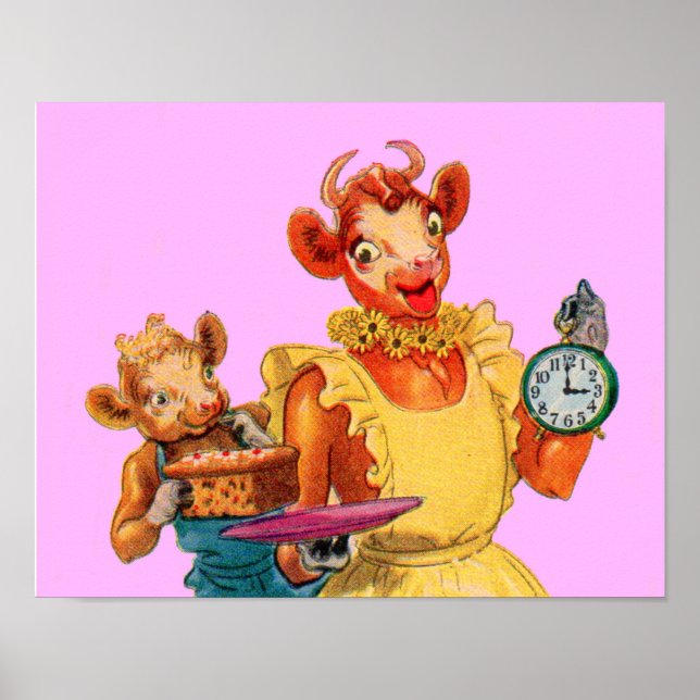 Elsie the Cow and daughter Beulah - It's Cake Time Poster (Front)