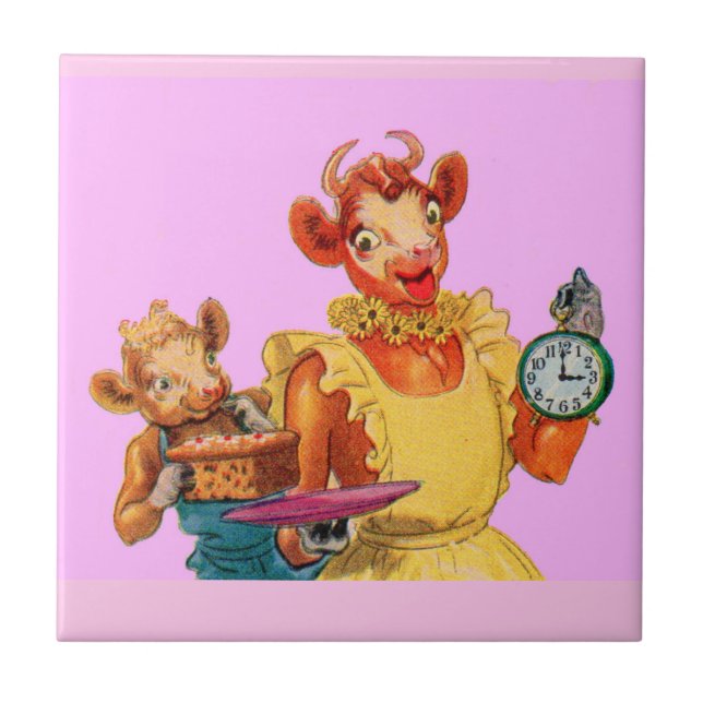 Elsie the Cow and daughter Beulah - It's Cake Time Tile (Front)