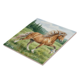 Elska Icelandic Horse Watercolor landscape Ceramic Tile