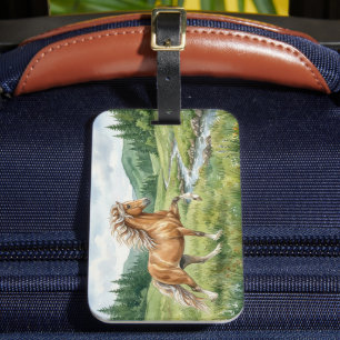 Elska Icelandic Horse Watercolor landscape Luggage Tag