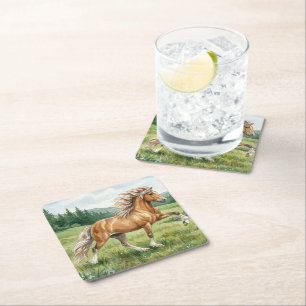 Elska Icelandic Horse Watercolor landscape Square Paper Coaster