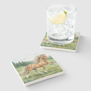 Elska Icelandic Horse Watercolor landscape Stone Coaster