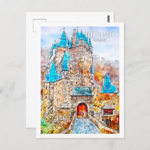 Eltz Castle Germany Travel Watercolor Sketch Postcard
