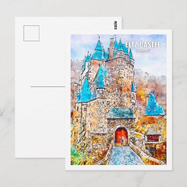 Eltz Castle Germany Travel Watercolor Sketch Postcard (Front/Back)