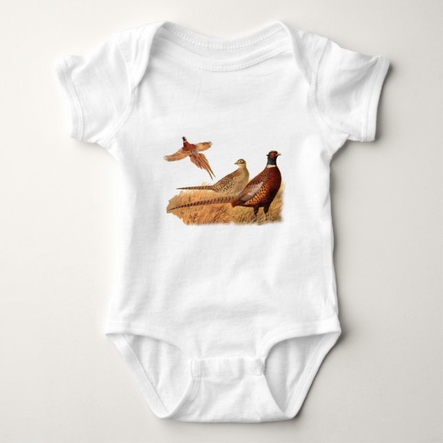 Elusive Pheasant Bird Hunting Baby Bodysuit (Front)
