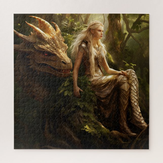Elven Forest Queen with her Dragon Jigsaw Puzzle (Vertical)