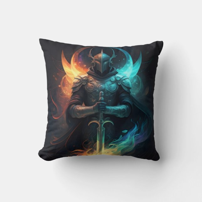 Elven Magic: Knight with Enchanted Sword Cushion (Front)