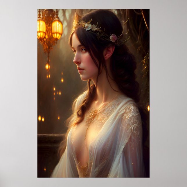 Elven Princess in White Lace Dress Poster (Front)