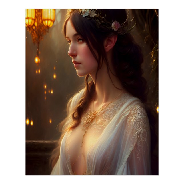 Elven Princess in White Lace Dress  Poster (Front)