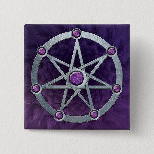 Elven star Silver embossed with Amethyst 15 Cm Square Badge