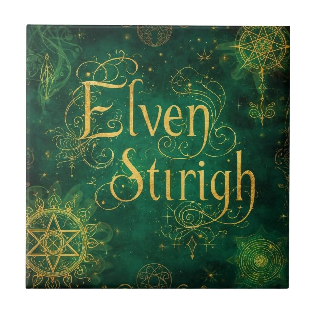 Elven Stirigh – Sigils in Green Ceramic Tile (Front)