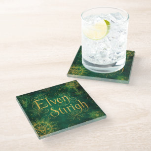 Elven Stirigh – Sigils in Green Glass Coaster