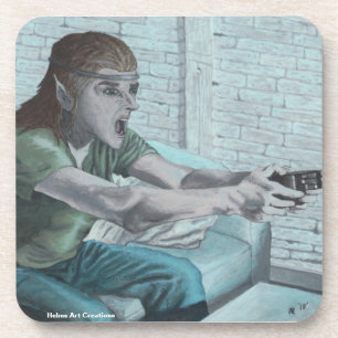 Elven Video Gamer Fantasy Plastic Drink Coasters
