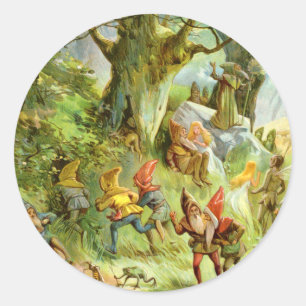 Elves and Gnomes in the Deep Dark Magical Forest Classic Round Sticker