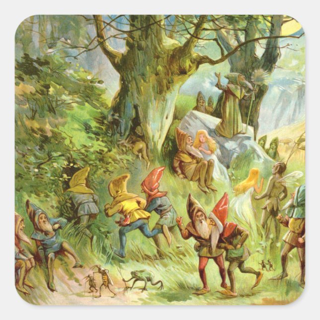 Elves and Gnomes in the Deep Dark Magical Forest Square Sticker (Front)