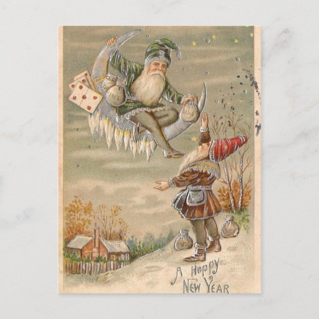 Elves and Moon Holiday Postcard (Front)