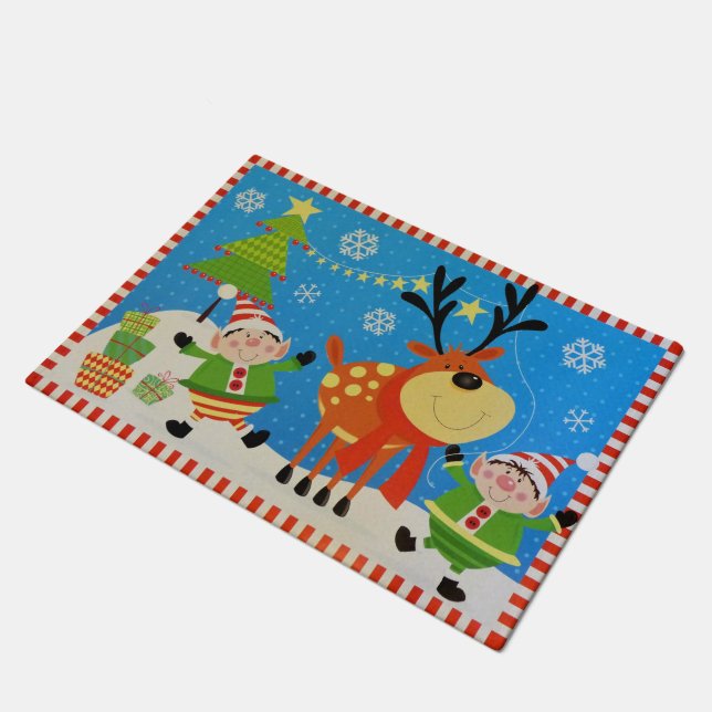 Elves and Reindeer Doormat (Angled)