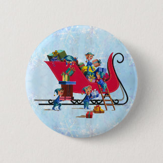 ELVES FILLING SANTA'S SLEIGH by SHARON SHARPE 6 Cm Round Badge