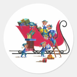 ELVES FILLING SANTA'S SLEIGH by SHARON SHARPE Classic Round Sticker
