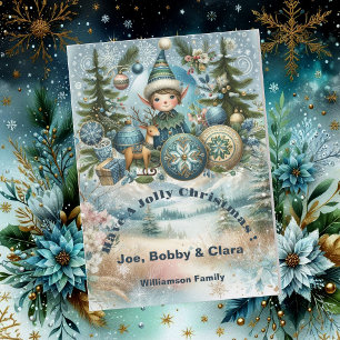 Elves Hail Snowflakes, Ornaments, Jolly Christmas Holiday Card