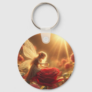 Elves pollinate red rose with love key ring