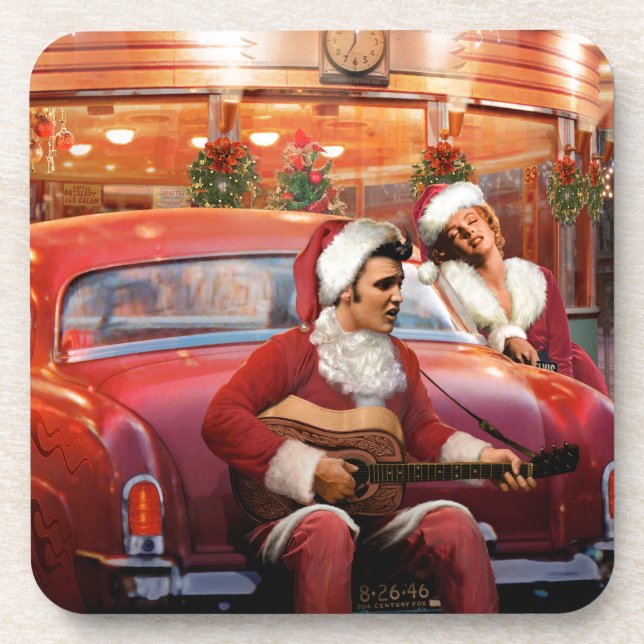 Elvis and Marilyn Christmas Coaster (Front)