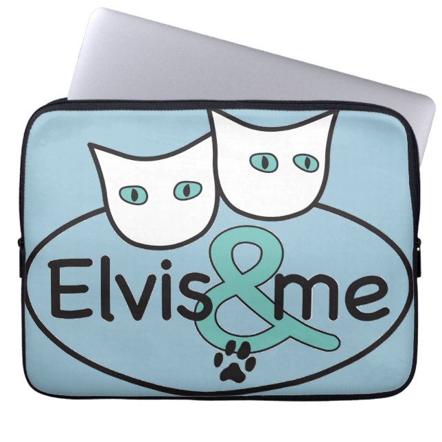 'Elvis & me' 13"-14" Light Blue Laptop Sleeve (Front)