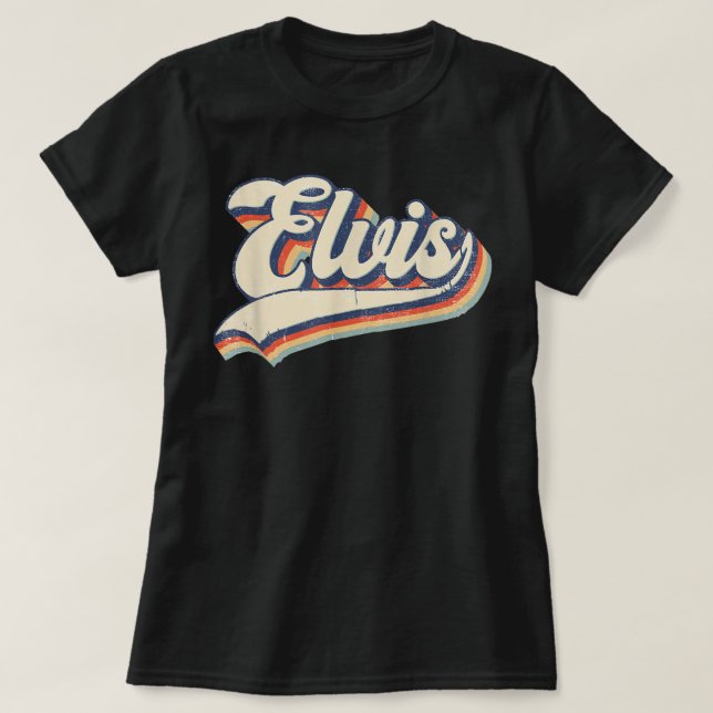 Elvis Name Personalised Vintage Retro Gift Men Wom T-Shirt (Design Front)