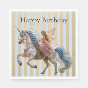 Elvish Fairy Riding a Unicorn Happy Birthday Napkin