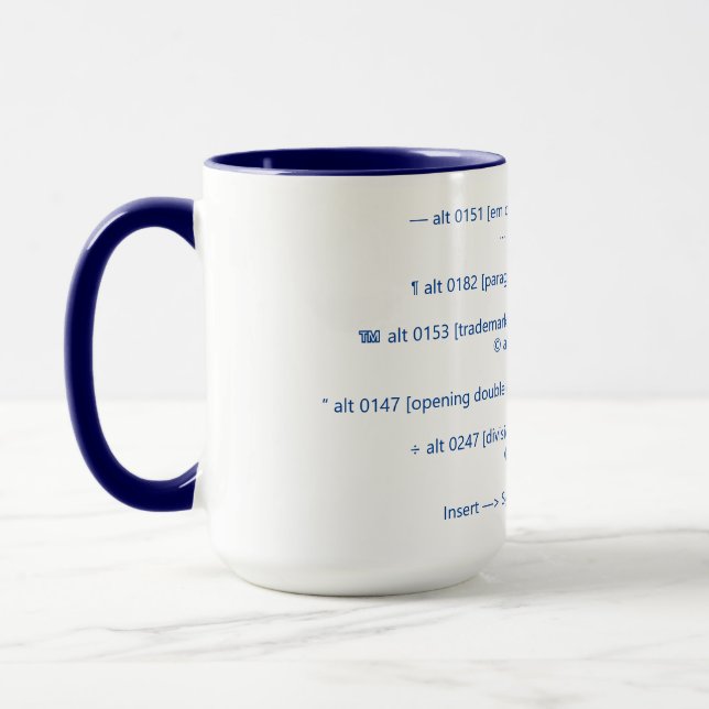 Em dash symbol codes and more mug (Left)