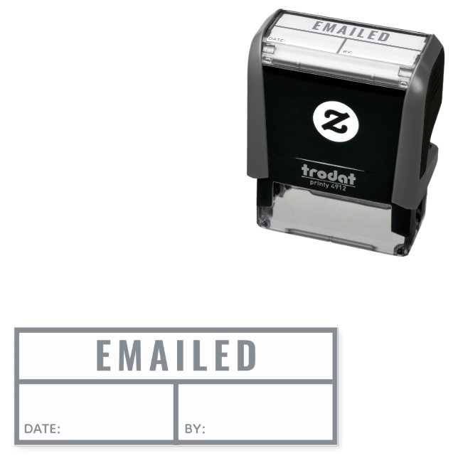Emailed with date and by rectangle frame self-inking stamp (In Situ)