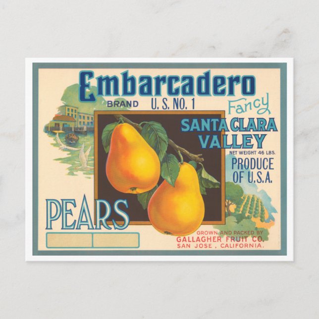 Embarcadero Brand Vintage Crate Label Postcard (Front)