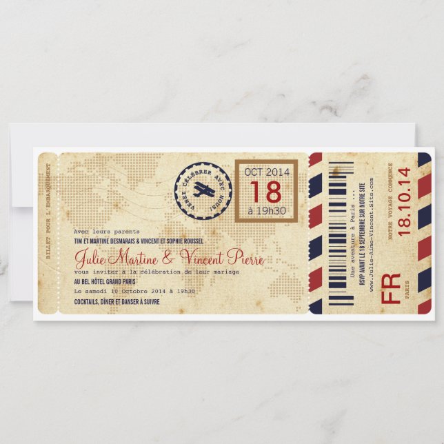 Embarquement avion invitation de billet de passage (Front)