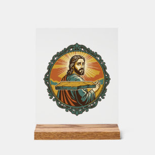 Embarrassed Jesus Tripping Flat Surface Public Clu Acrylic Sign