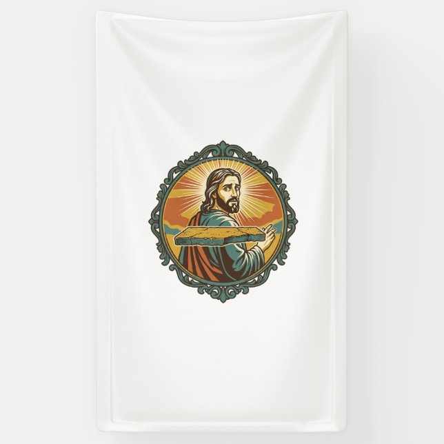 Embarrassed Jesus Tripping Flat Surface Public Clu Banner (Vertical)