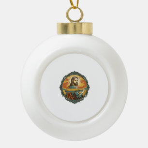 Embarrassed Jesus Tripping Flat Surface Public Clu Ceramic Ball Christmas Ornament