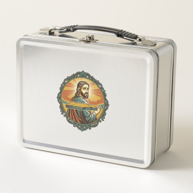 Embarrassed Jesus Tripping Flat Surface Public Clu Metal Lunch Box (Front)