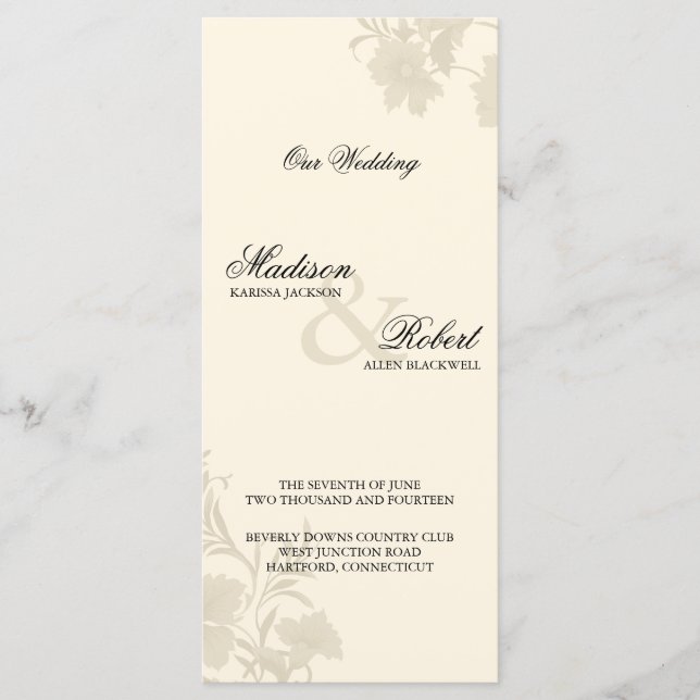 Embassy Ecru Creme Floral Wedding Program Card (Front)