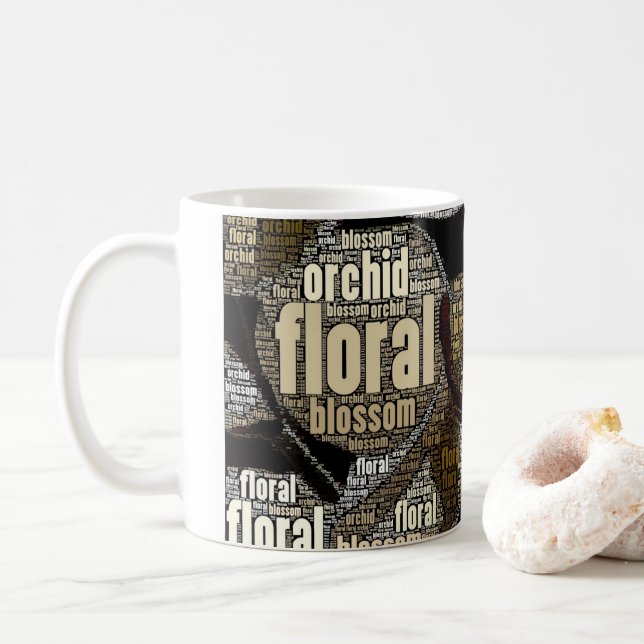 Embedded Orchid, Floral, Blossom, Typography Coffee Mug (With Donut)