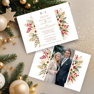 Embellished Christmas Botanicals Flowers Photo Invitation