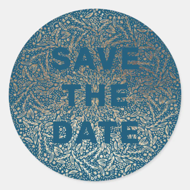 Embellished Formal Elegant Sea Blue Gold Foil Classic Round Sticker ...