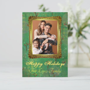 Embellished Gold Frame and Holly Pattern Card