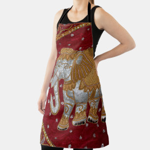 Embellished Indian Elephant Red and Gold Apron
