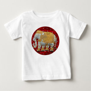 Embellished Indian Elephant Red and Gold Baby T-Shirt