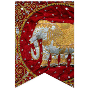 Embellished Indian Elephant Red and Gold Bunting