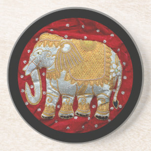 Embellished Indian Elephant Red and Gold Coaster