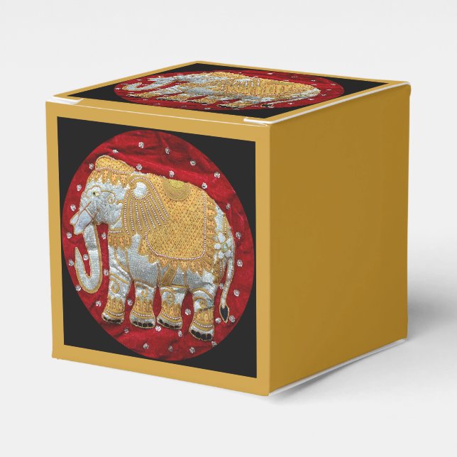 Embellished Indian Elephant Red and Gold Favour Box (Front Side)
