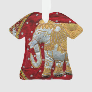 Embellished Indian Elephant Red and Gold Ornament