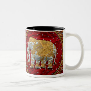 Embellished Indian Elephant Red and Gold Two-Tone Coffee Mug